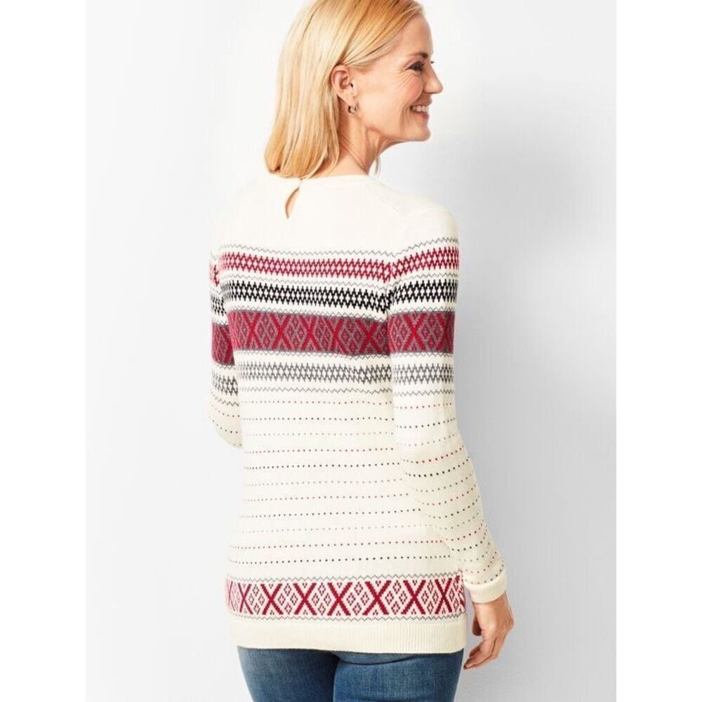Talbots Sweater Womens Size SP Criss Cross Fair Isle Cotton Cashmere Blend